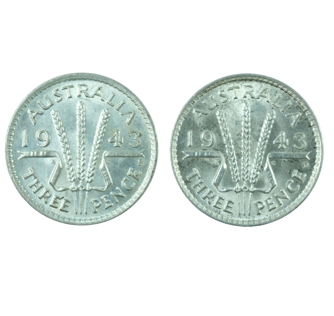 Australia 1943 S & D Silver (925) 3d's, Choice Uncirculated (2 coins) (1 of 2)