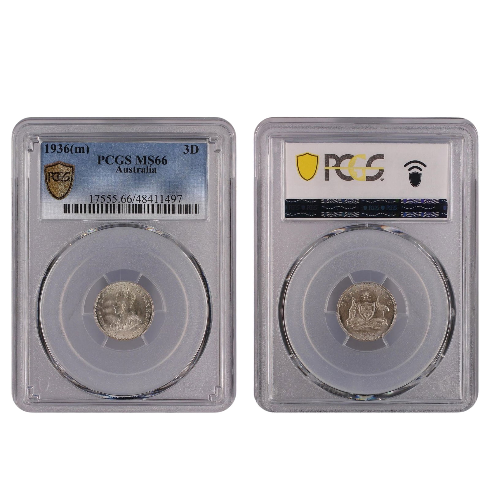 Australia 1936 3d, PCGS MS66: Population 23 / Higher 2 Size ASW 0.0419 Troy oz Medium Coins, Monies & Stamps Exhibited Coins, Australia & New Zealand