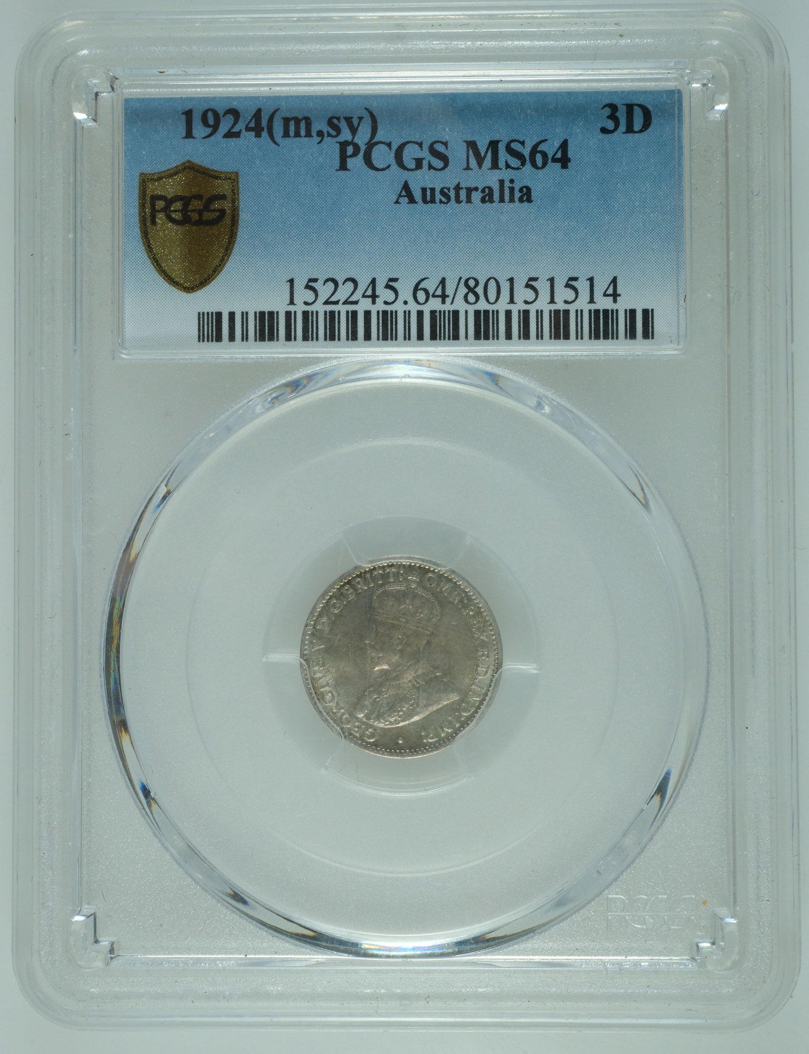 Australia 1924 3d, PCGS MS64 (Pop 12) - 2
