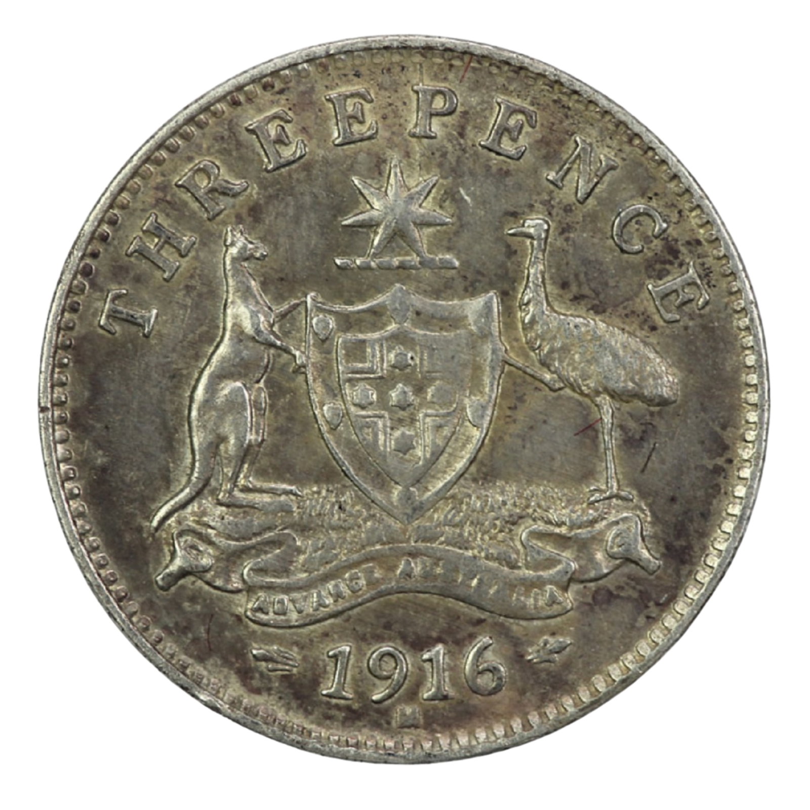 Australia 1916 M 3d, deeply toned about Uncirculated: Harder date Size ASW 0.0419 Troy oz Medium Coins, Monies & Stamps