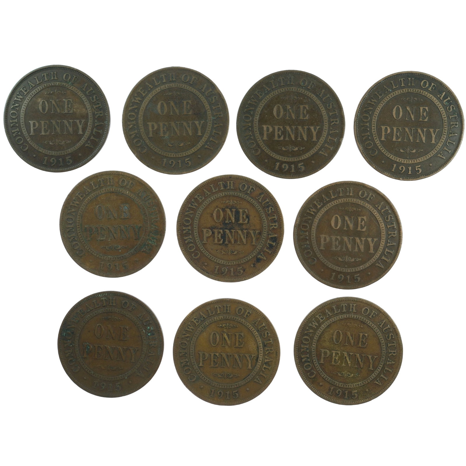Australia 1915 (L) & 1915 H 1d's, Average Circulated (5 of each) (1 of 2)