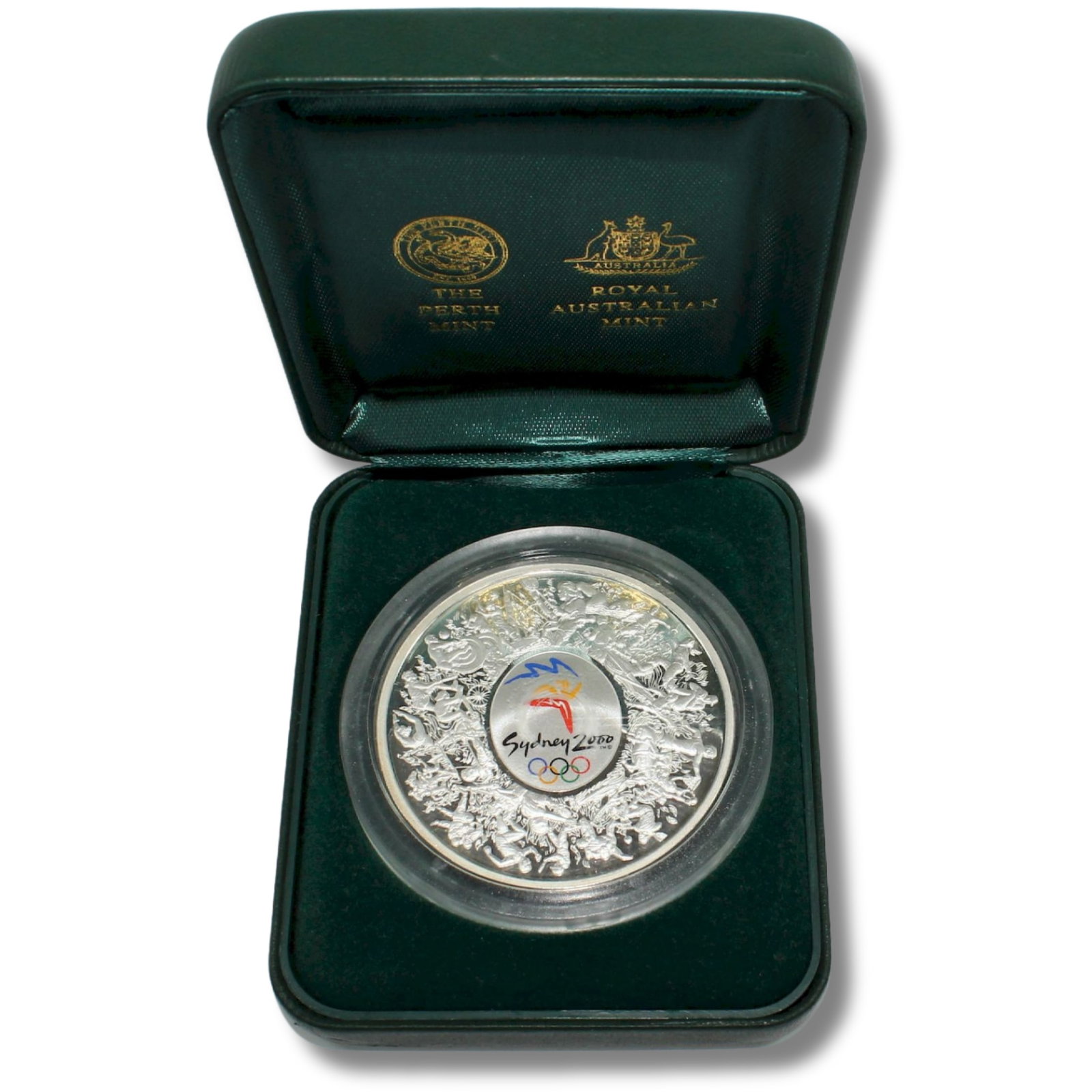 Australia 2000 'Sydney Olympic' Proof Silver (999) Commemoration Medal, FDC & Rare: 'Issued to Commemorate the Launch of the Sydney 2000 Olympic Coin Program - 6 March 2000' Size Total Weight 51.4gms and Diameter 50mm Medium Medals, Commemorative Literature This medal is the first