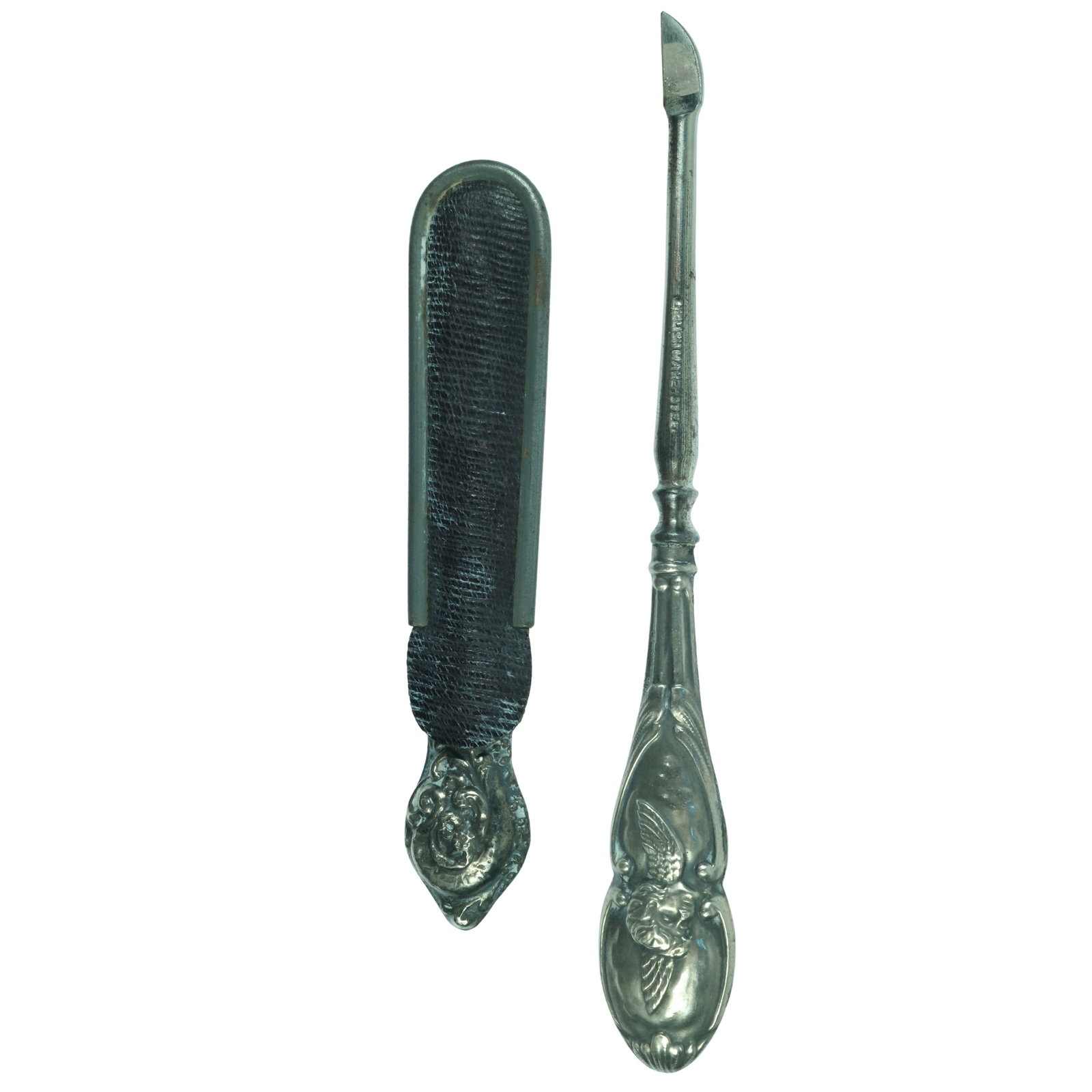 Antique Button Hook & Cuticle Pusher both with Sterling (925) Silver Handles: Button Hook comes with custom Leather Pouch Size Lengths 8.5 & 12cms Medium Silver & Vertu Exhibited Silverplate, General