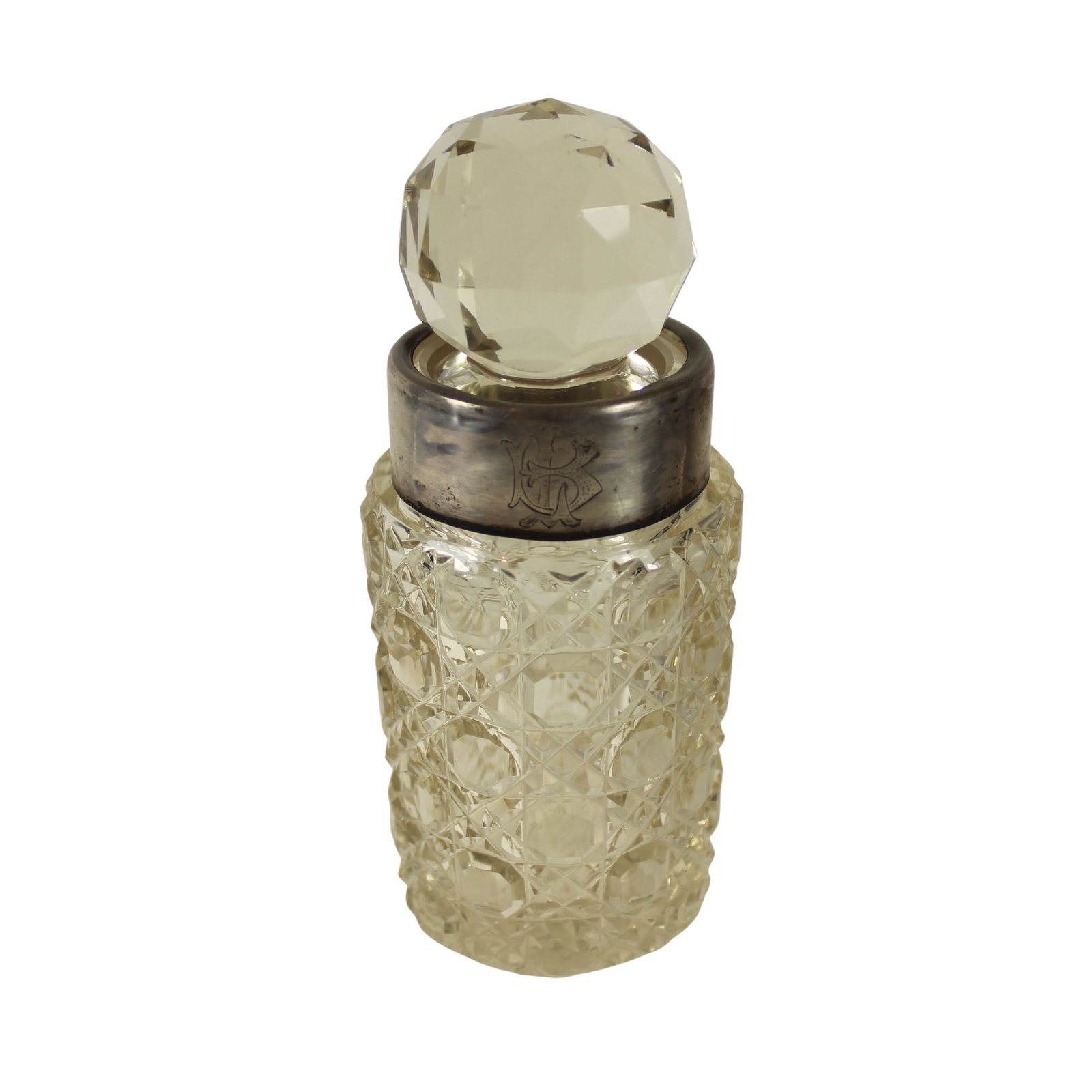 Antique Stoppered Crystal Perfume Bottle with Sterling (925) Silver Neck (1 of 5)