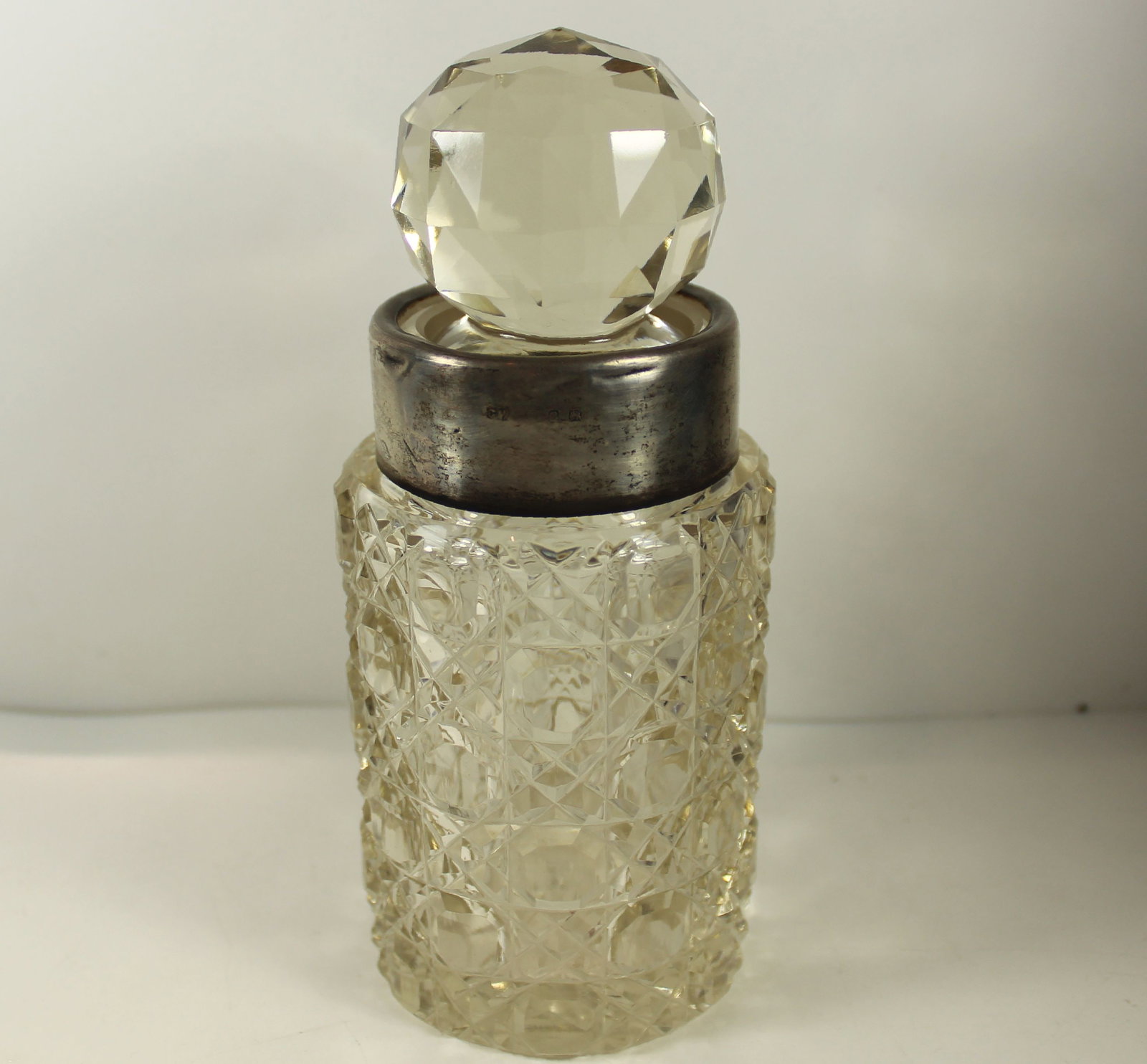 Antique Stoppered Crystal Perfume Bottle with Sterling (925) Silver Neck - 2