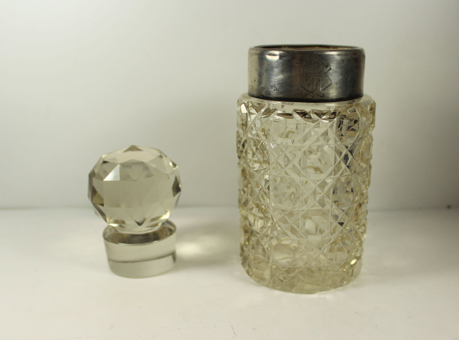Antique Stoppered Crystal Perfume Bottle with Sterling (925) Silver Neck - 3