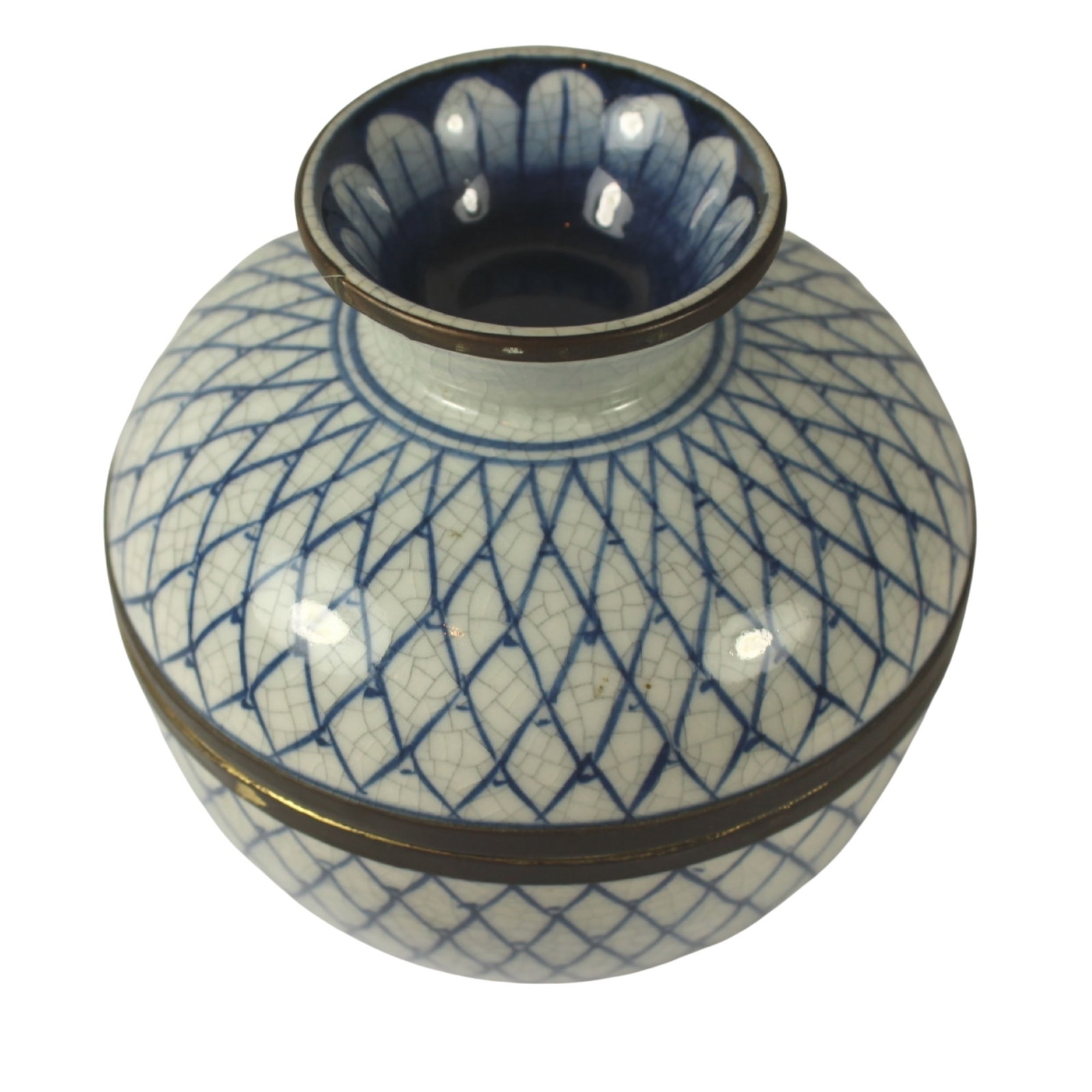 Antique Chinese Lidded Bowl with Bronze Trim (1 of 6)