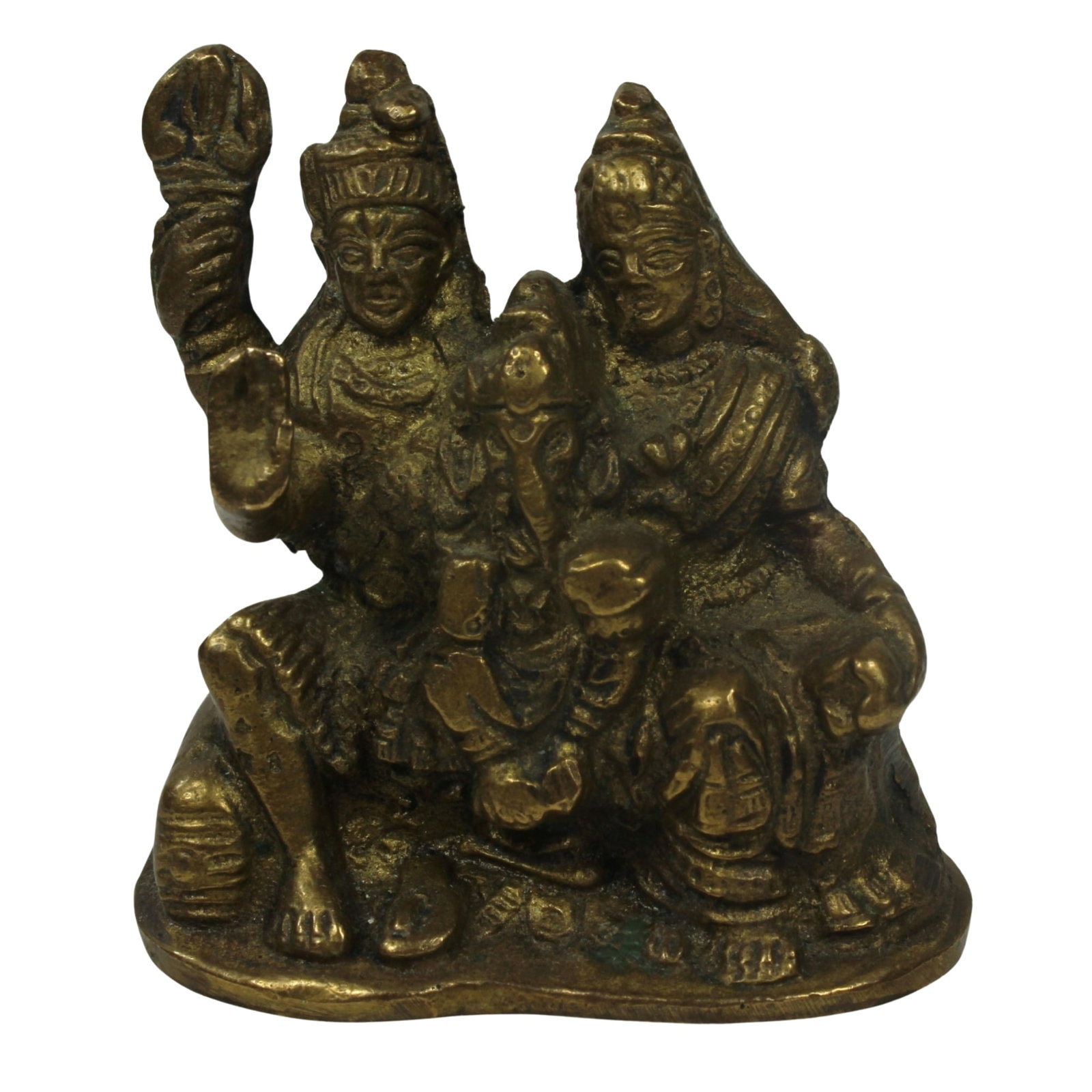 Indian Brass Statue of Royal family embracing Ganesh: . Size Stands 7cms Medium Sculpture