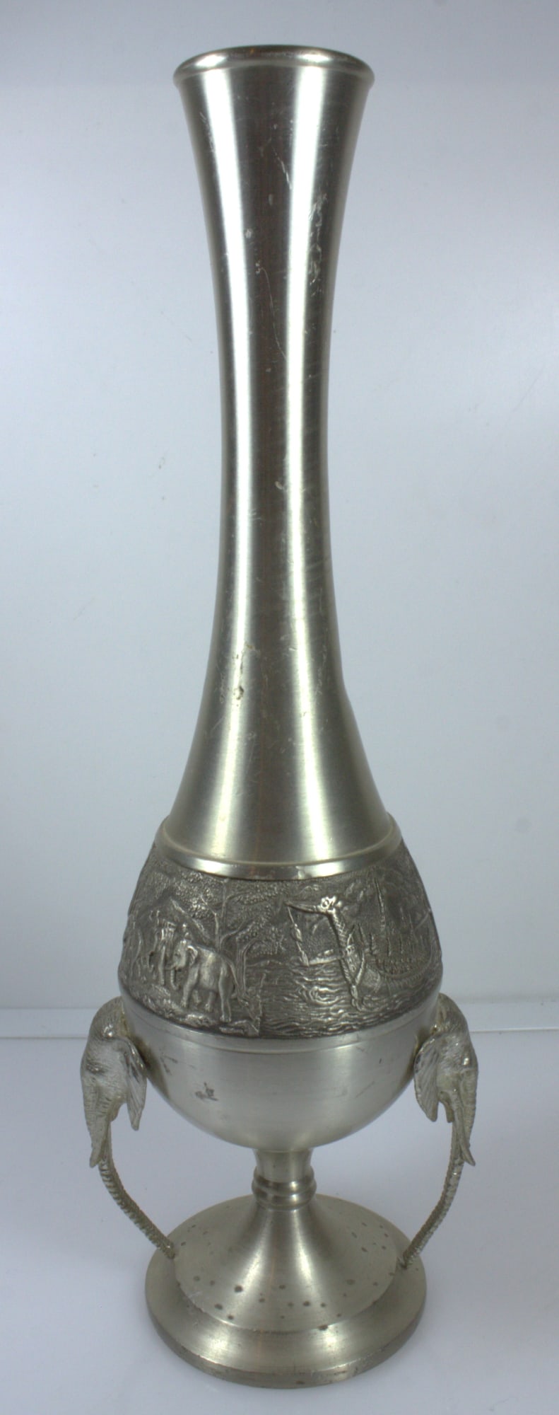 Indian Pewter Vase with Elephant Handles and Decorative Frieze - 2