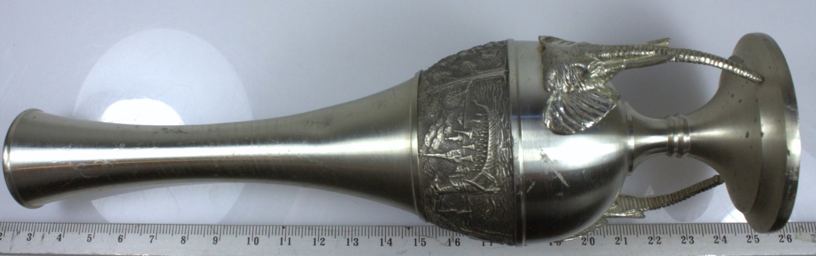 Indian Pewter Vase with Elephant Handles and Decorative Frieze - 4