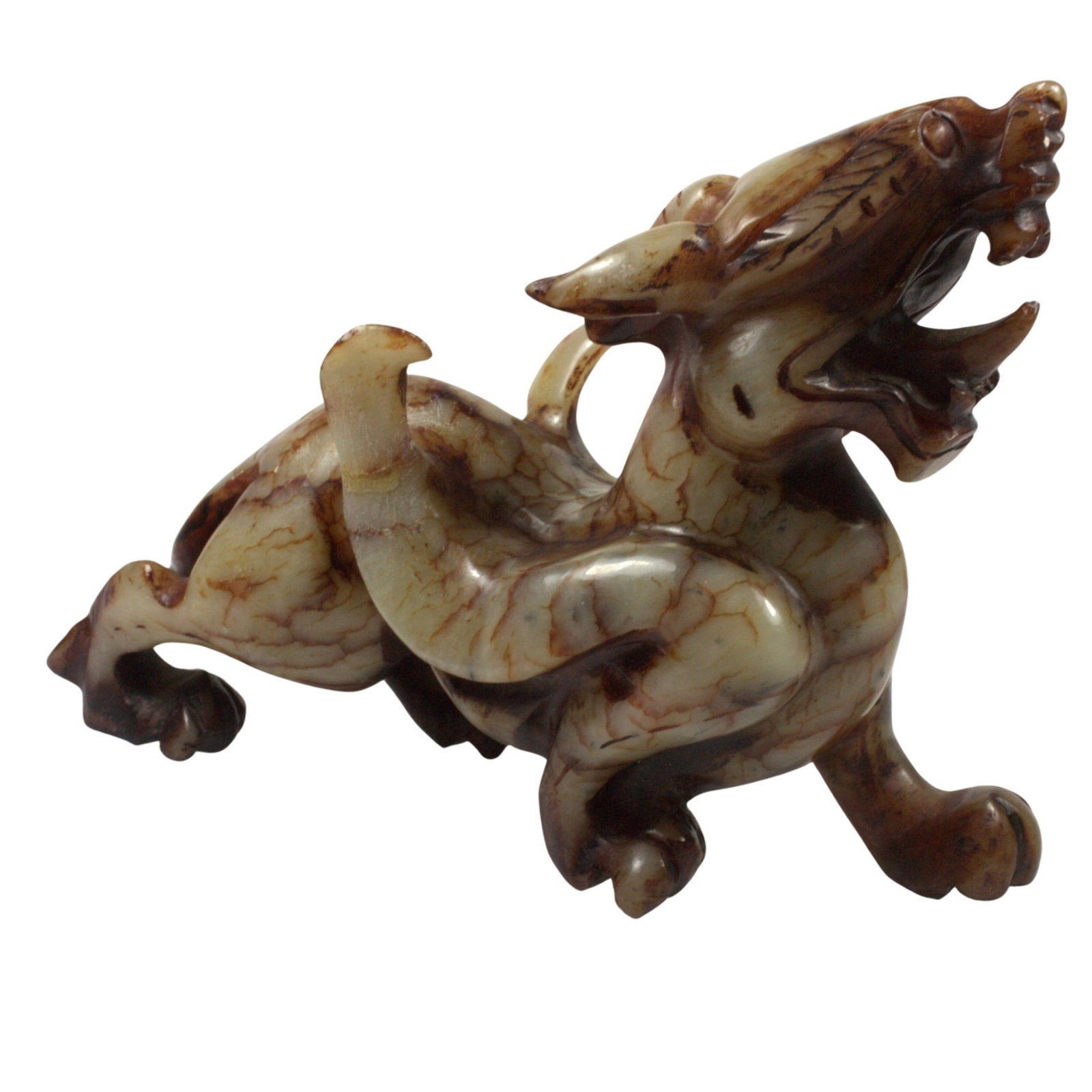 Chinese Dragon Carved In Stone: Tests Jadeite Size Stands 10cms Condition A few discreet repairs
