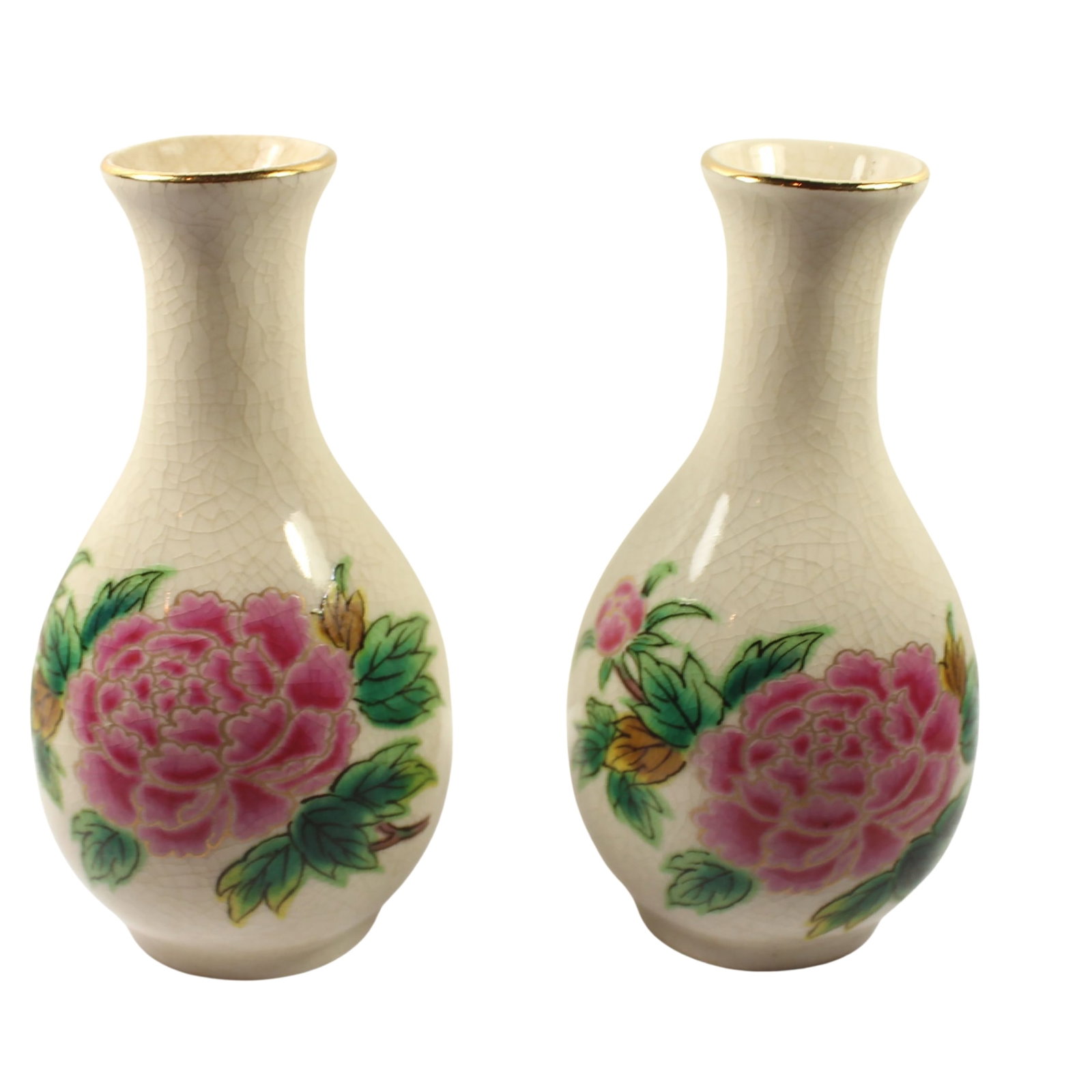 Small Chinese Vases featuring a painted Peony Rose (Matching Pair) (1 of 4)