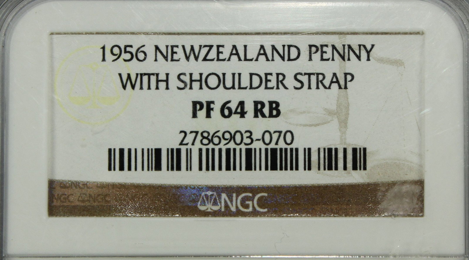 New Zealand 1956 Penny with Shoulder Strap, NGC PF64 RB (Pop 1) - 3