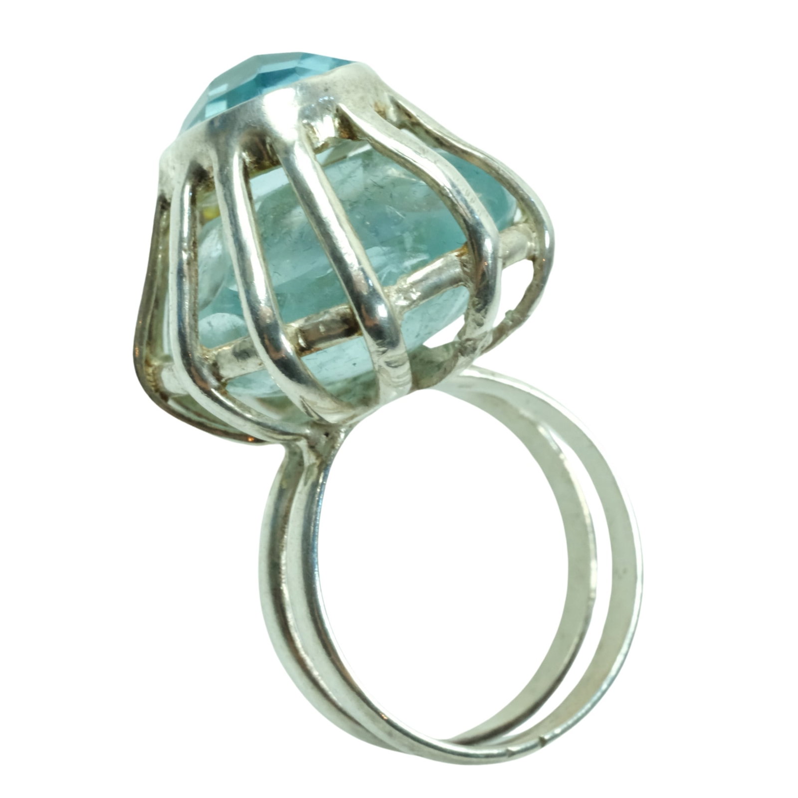 Double-decker Blue Topaz Ring in Sterling (925) Silver: . Size Size L 1/2 : Total weight 12.21 Medium Rings