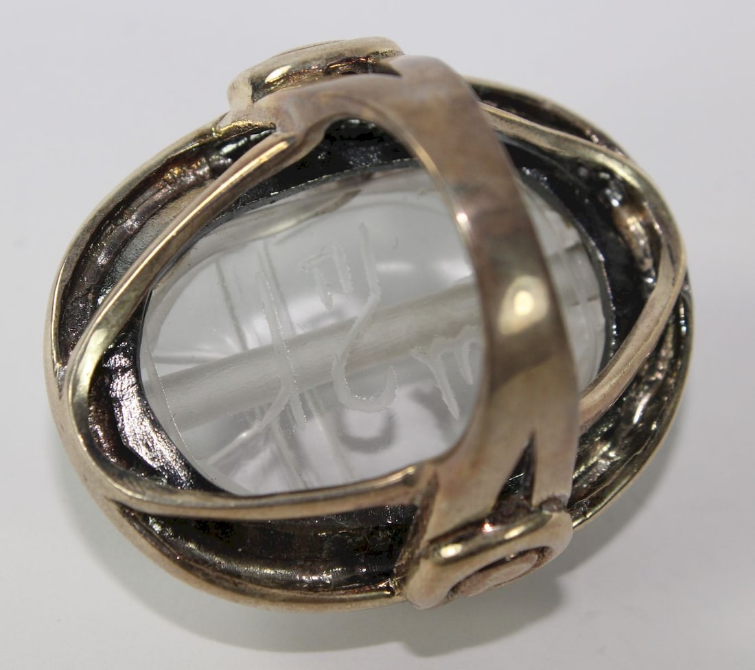 Carved Rock Crystal Scarab Ring in Sterling (925) Silver - 2