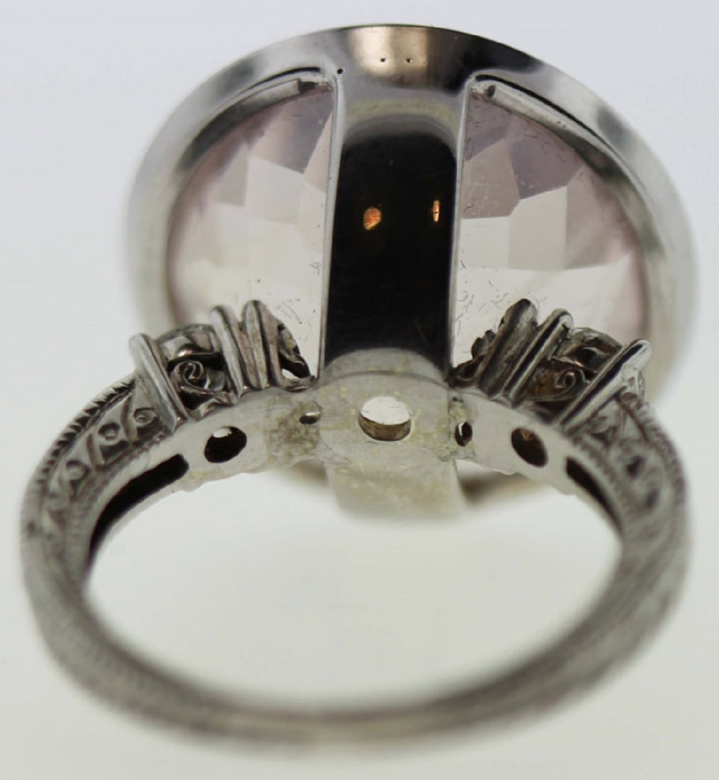 Imposing Mixed Carat White Gold Kunzite Ring with intricate Diamond Set Band - 2