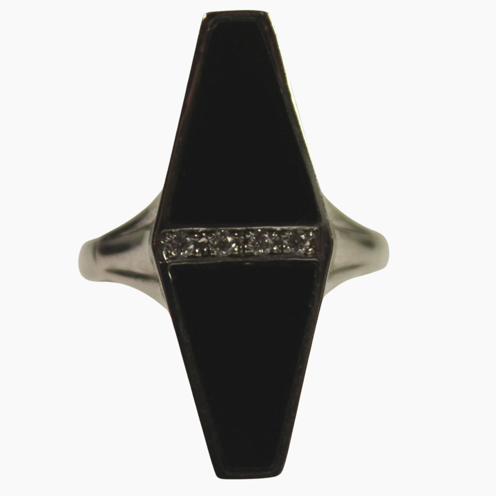 Black Onyx & Diamond Ring in 9ct White Gold: . Size Size N : Total weight 4.23gms Medium Rings
