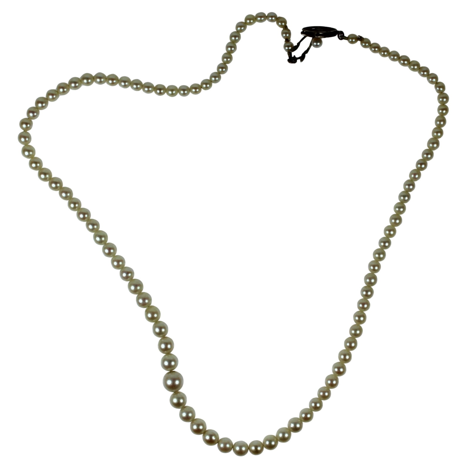 Vintage 'Akoya' Pearls Choker with Sterling (925) Silver Clasp: Graduated Size Open Lengthy 46cms Medium Necklaces & Pendants