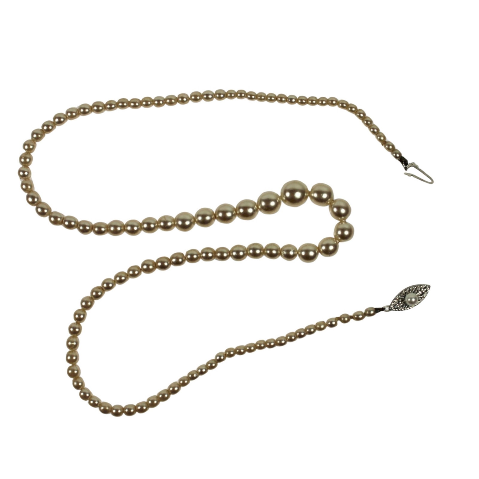 Small graduated Faux Pearl Necklace with 9ct White Gold Clasp: . Size Open length 45cms Medium Necklaces & Pendants