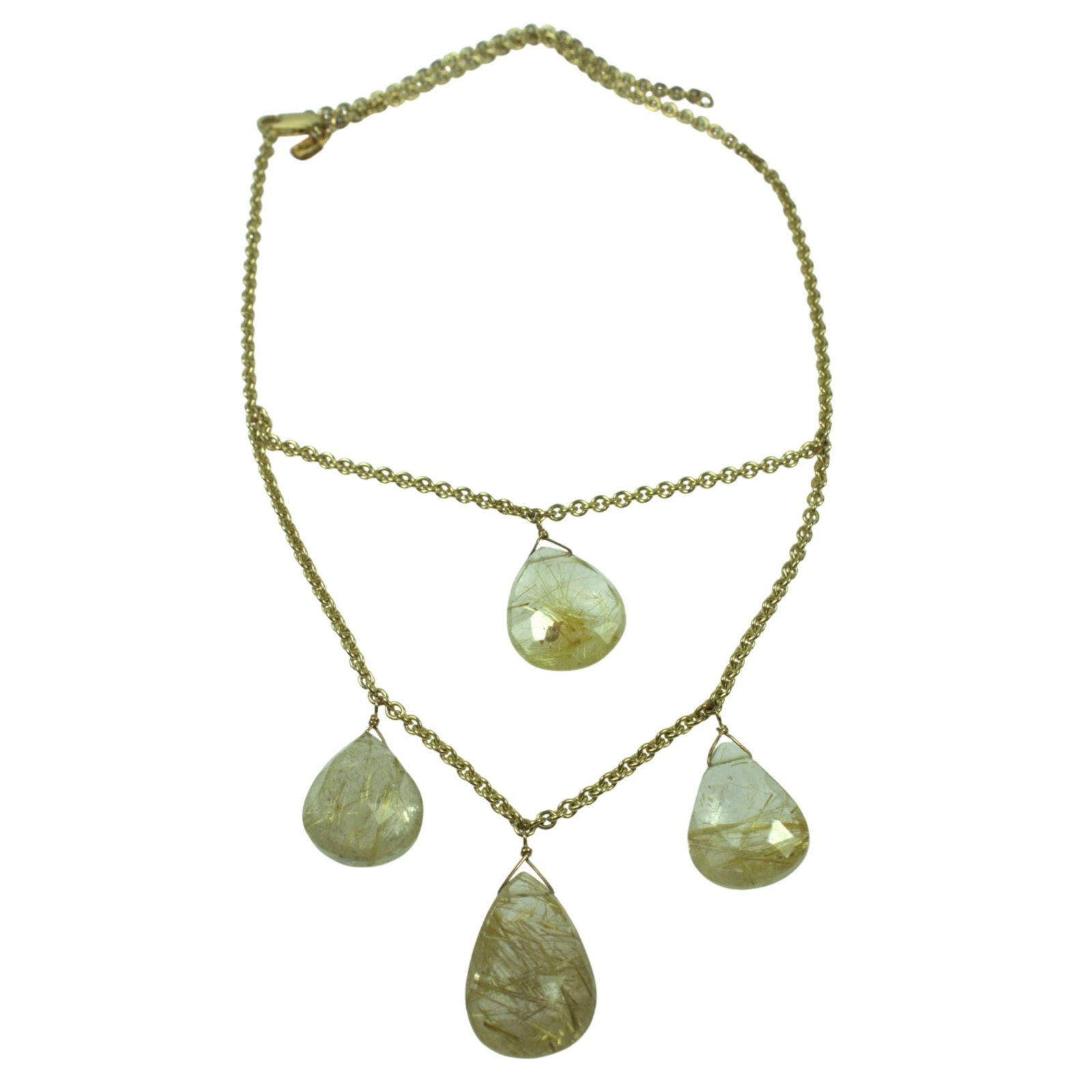 Exquisite Rutile Quartz Necklace in 9ct Yellow Gold: . Size Total weight 26.49gms. Open length 41cms Medium Necklaces & Pendants