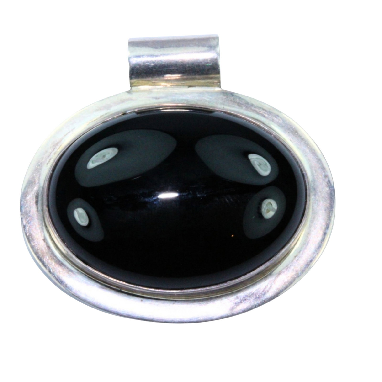 Sterling (925) Silver Onyx Cabochon Pendant with Channel Bail: . Size Hangs 3.5cms Medium Necklaces & Pendants