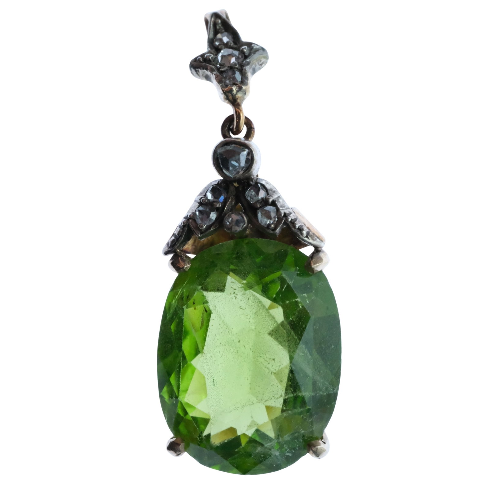 Classic-design Peridot & Diamond Pendant in 10ct Yellow Gold: Peridot is approx 10 carats Size Total Weight 4.39gms Medium Necklaces & Pendants