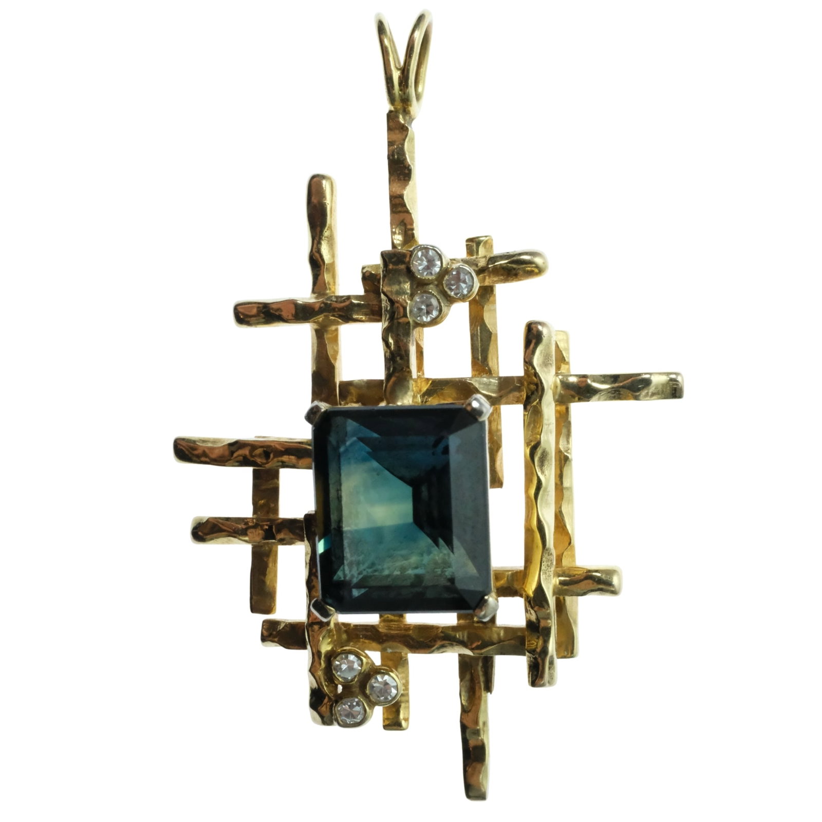Modernist Green Tourmaline Pendant in 12ct Yellow Gold: Tourmaline is approx 4 carats Size Total Weight 8.20gms Medium Necklaces & Pendants