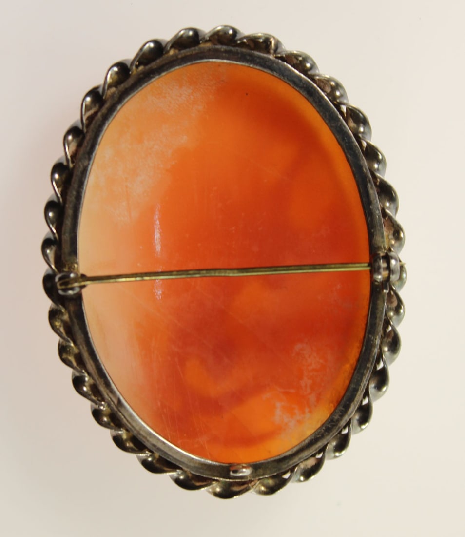 Classical Shell Cameo Brooch with Sterling (925) Silver Surround - 2