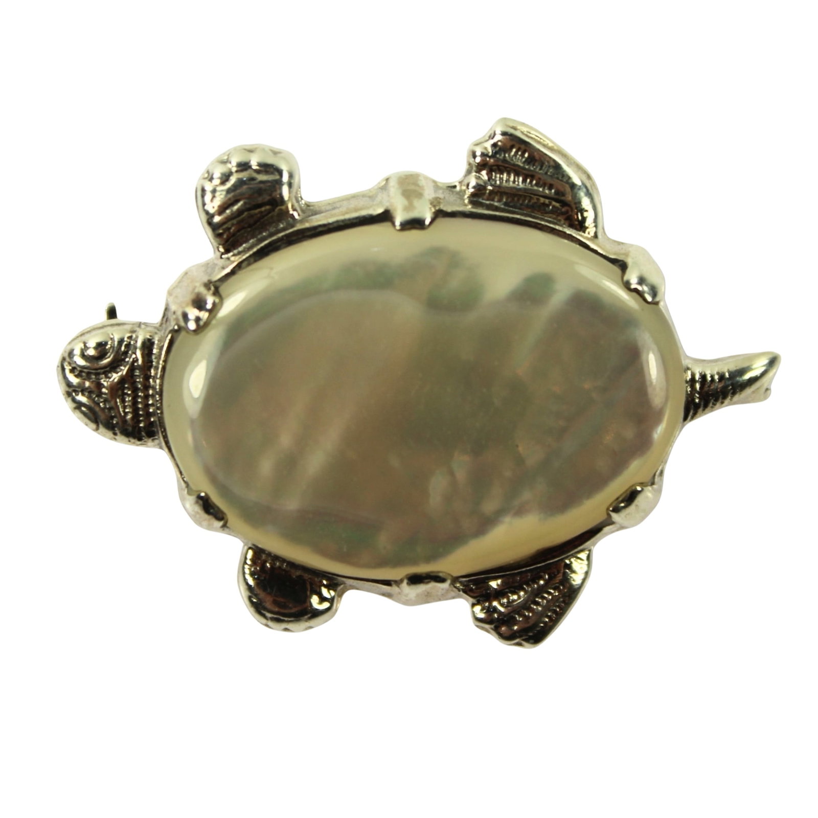 Turtle Brooch in Mother of Pearl & Sterling (925) Silver: . Size 42x31mm Medium Pins & Brooches Exhibited General