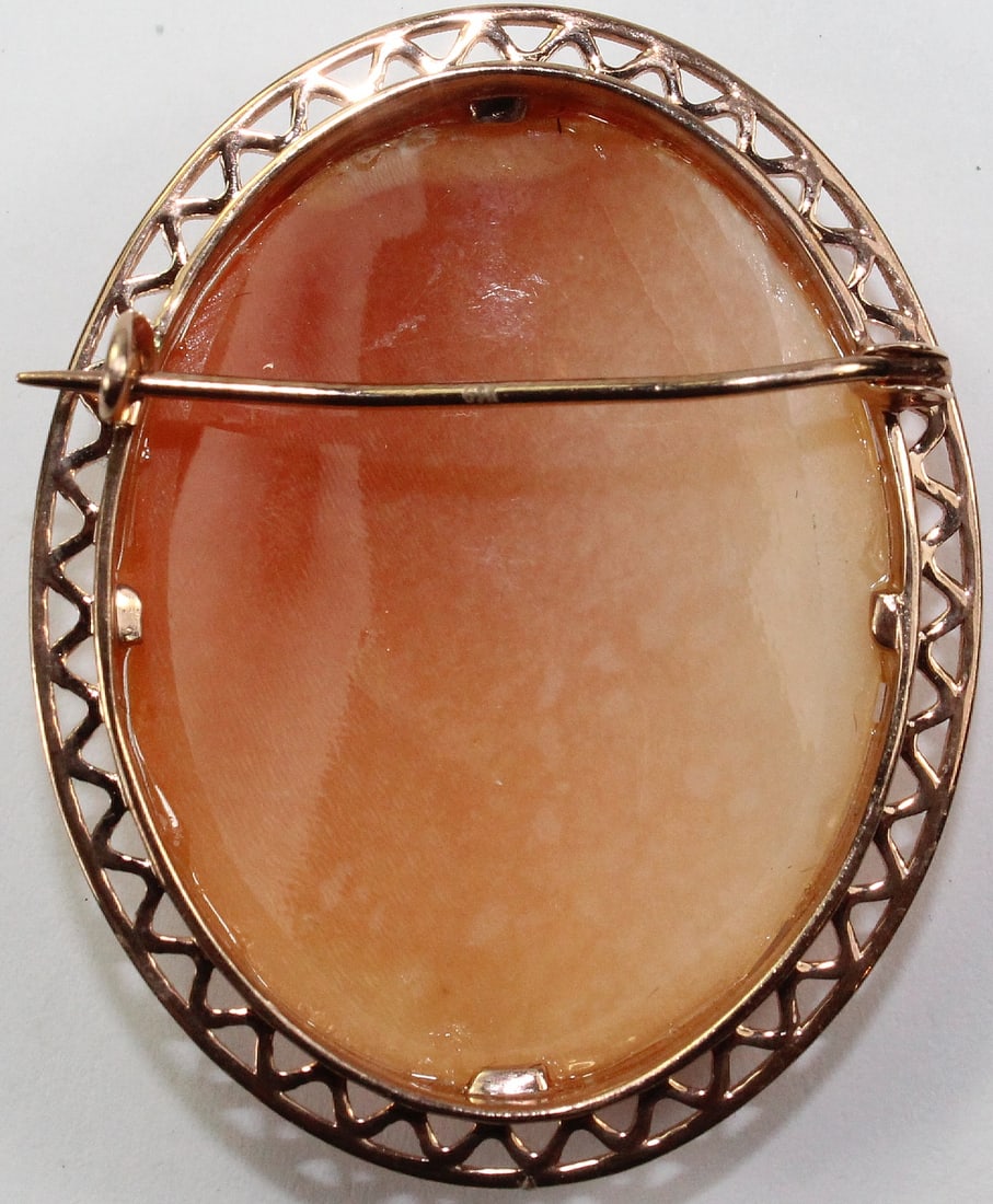Antique Shell Cameo Brooch in 9ct Rose Gold Surround - 2