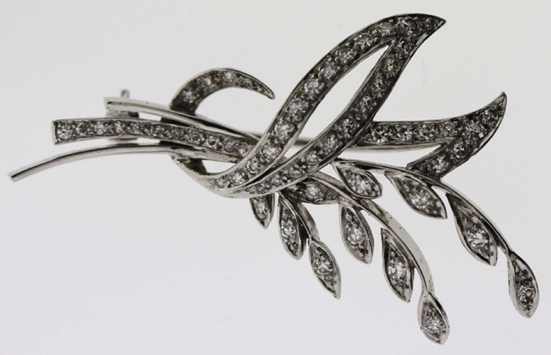 Classic Diamond Brooch in 18ct White Gold (1 of 2)