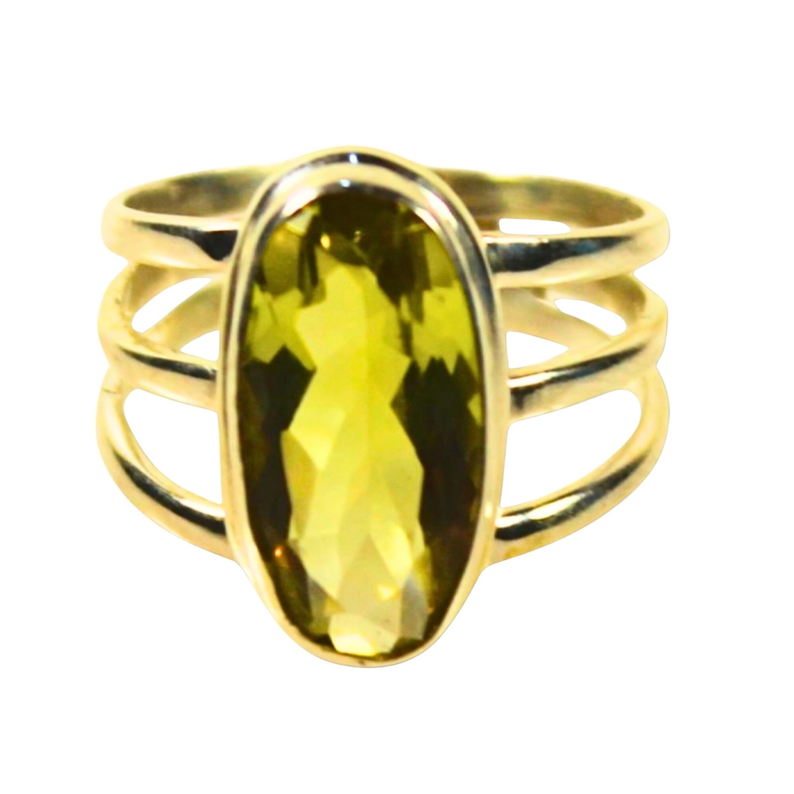 Faceted Lemon Citrine Ring in Sterling (925) Silver: Modern Size Size T 1/2 Medium Rings