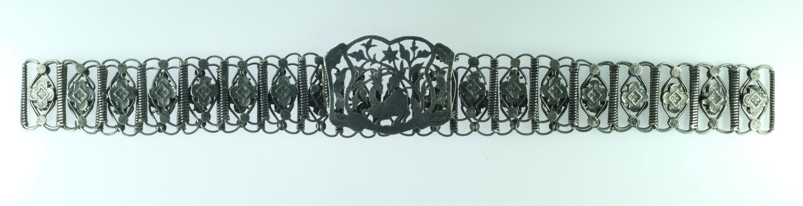 Vintage European (800) Silver Floral Panel Belt with Deer Buckle & matching Bracelet (2 items) - 2