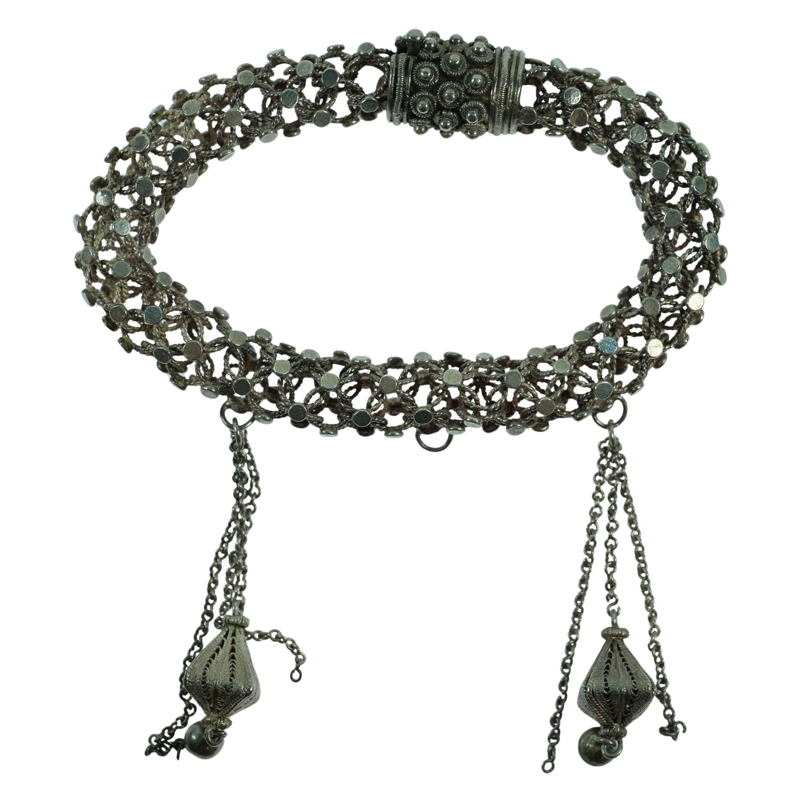 Intricate Mesh Bracelet in Sterling (925) Silver: . Size Weight 38.26gms. Open length 21cms Medium Bracelets Exhibited General