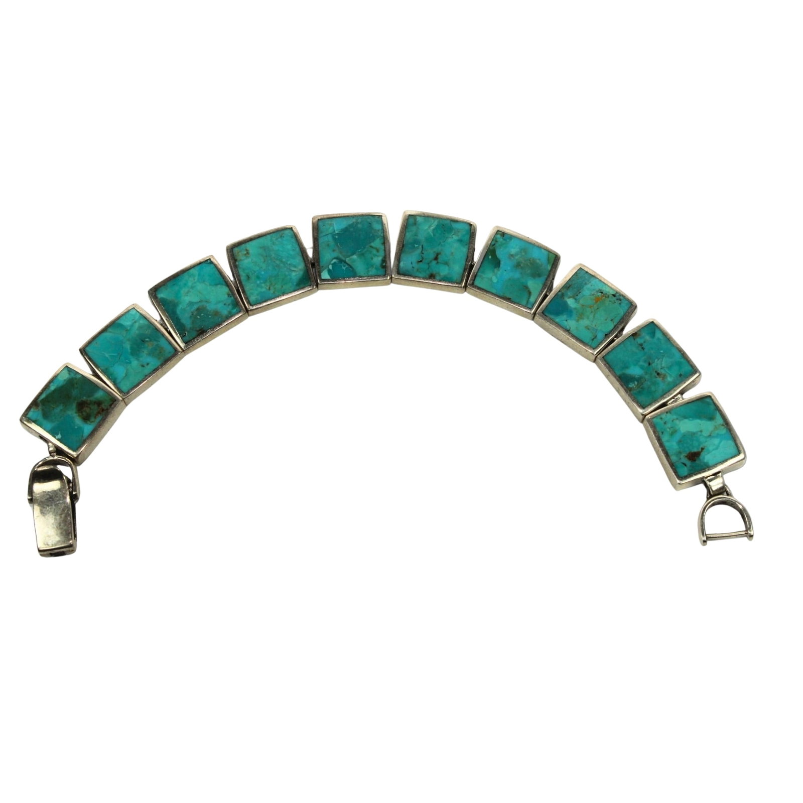 Heavy Sterling Silver (925) Turquoise Bracelet: . Size Open Length 18.9cms Medium Bracelets