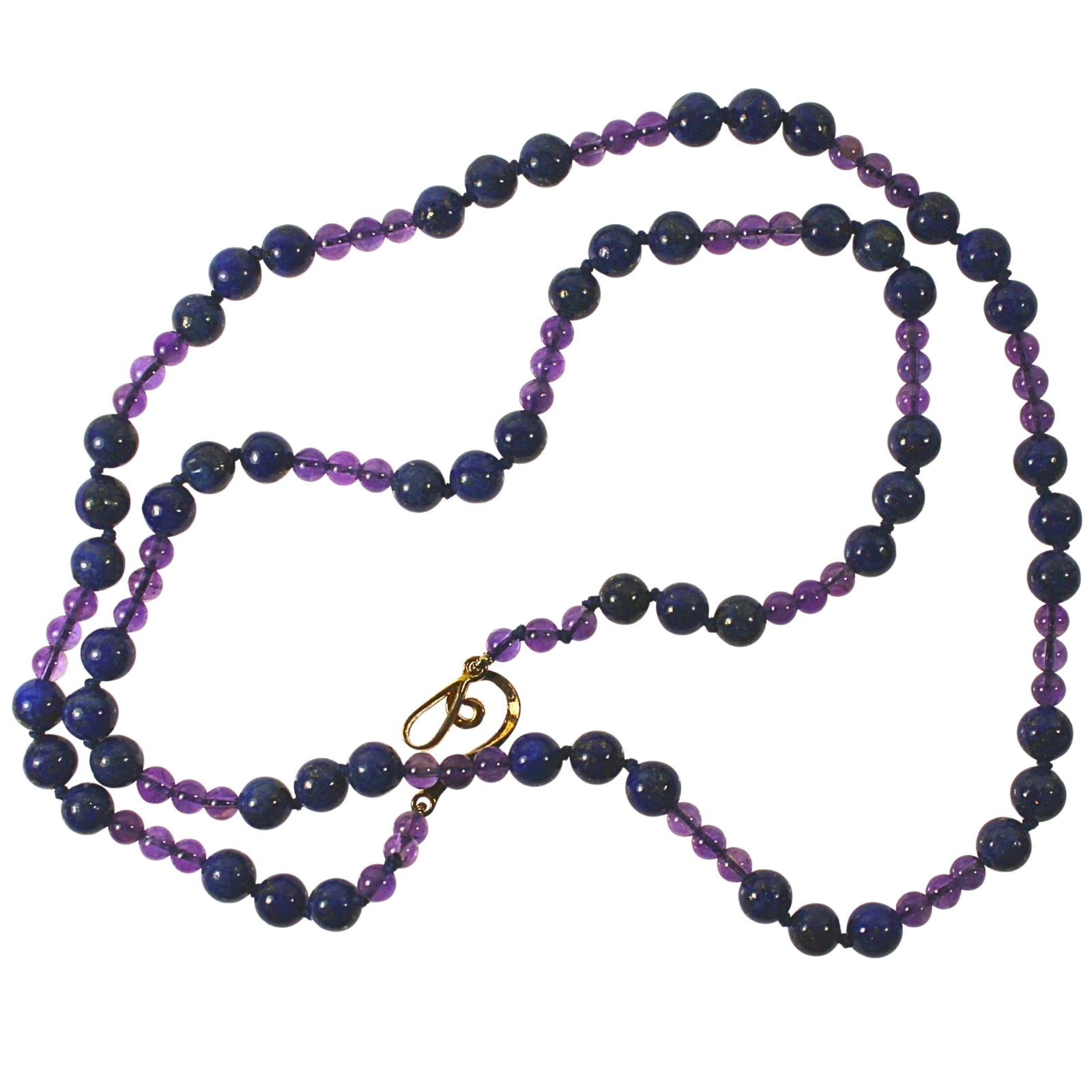 Matinee Length Bead Necklace of Amethyst & Lapis Lazuli: . Size Length 69cm Medium Necklaces & Pendants