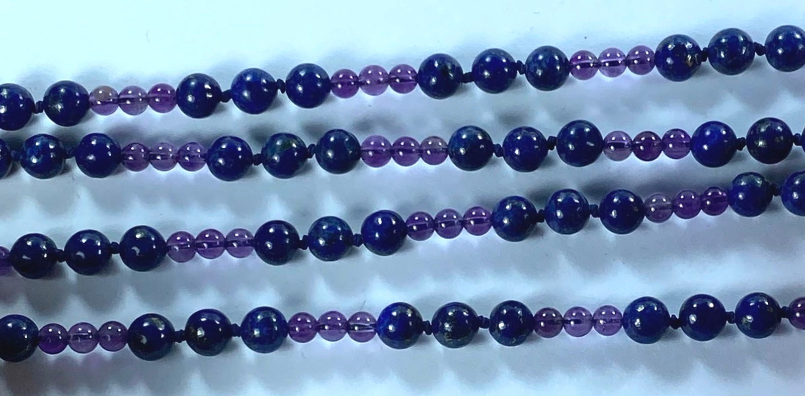 Matinee Length Bead Necklace of Amethyst & Lapis Lazuli - 2