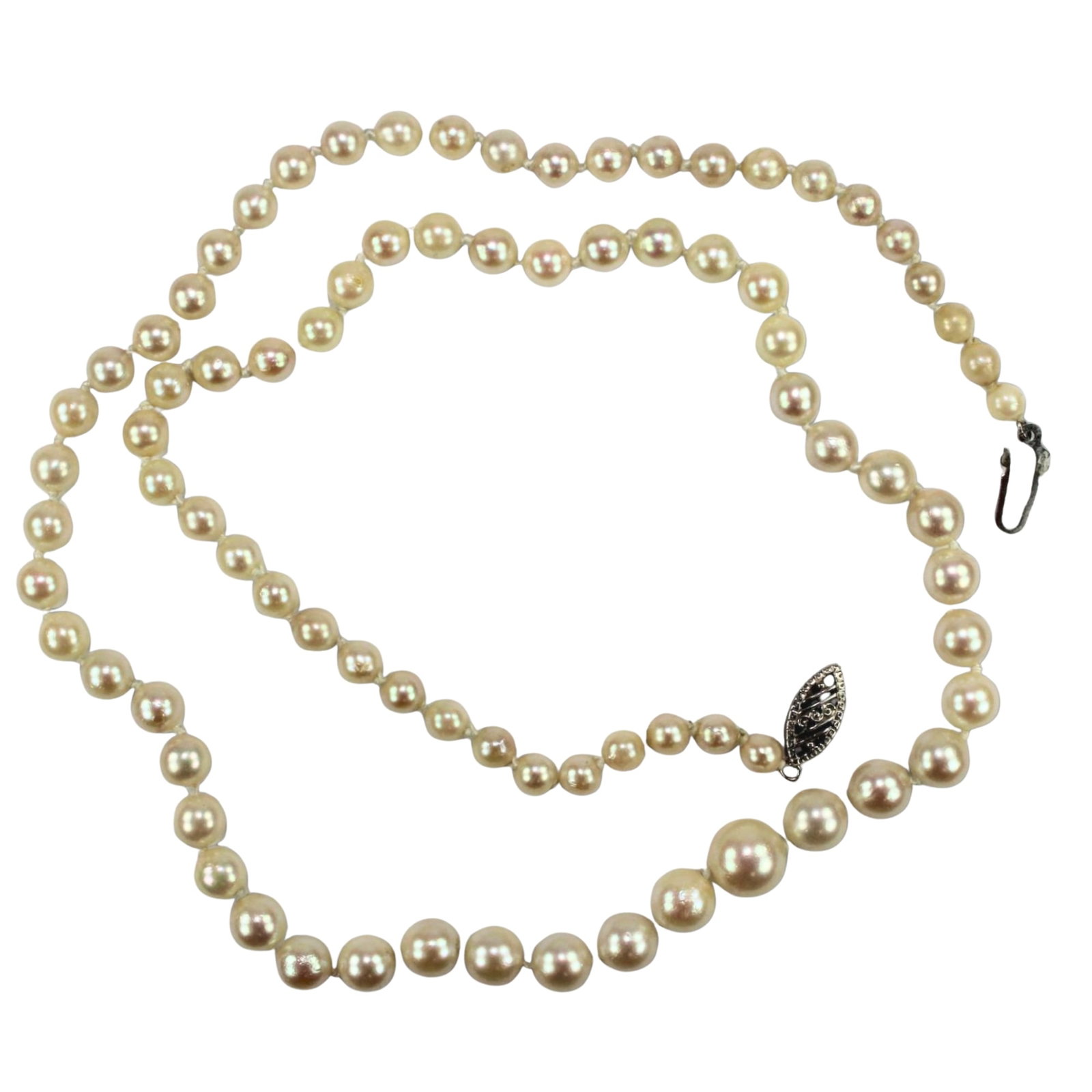 Vintage Cultured Pearl Necklace with Sterling Silver Clasp: . Size Open length 46cms Medium Necklaces & Pendants