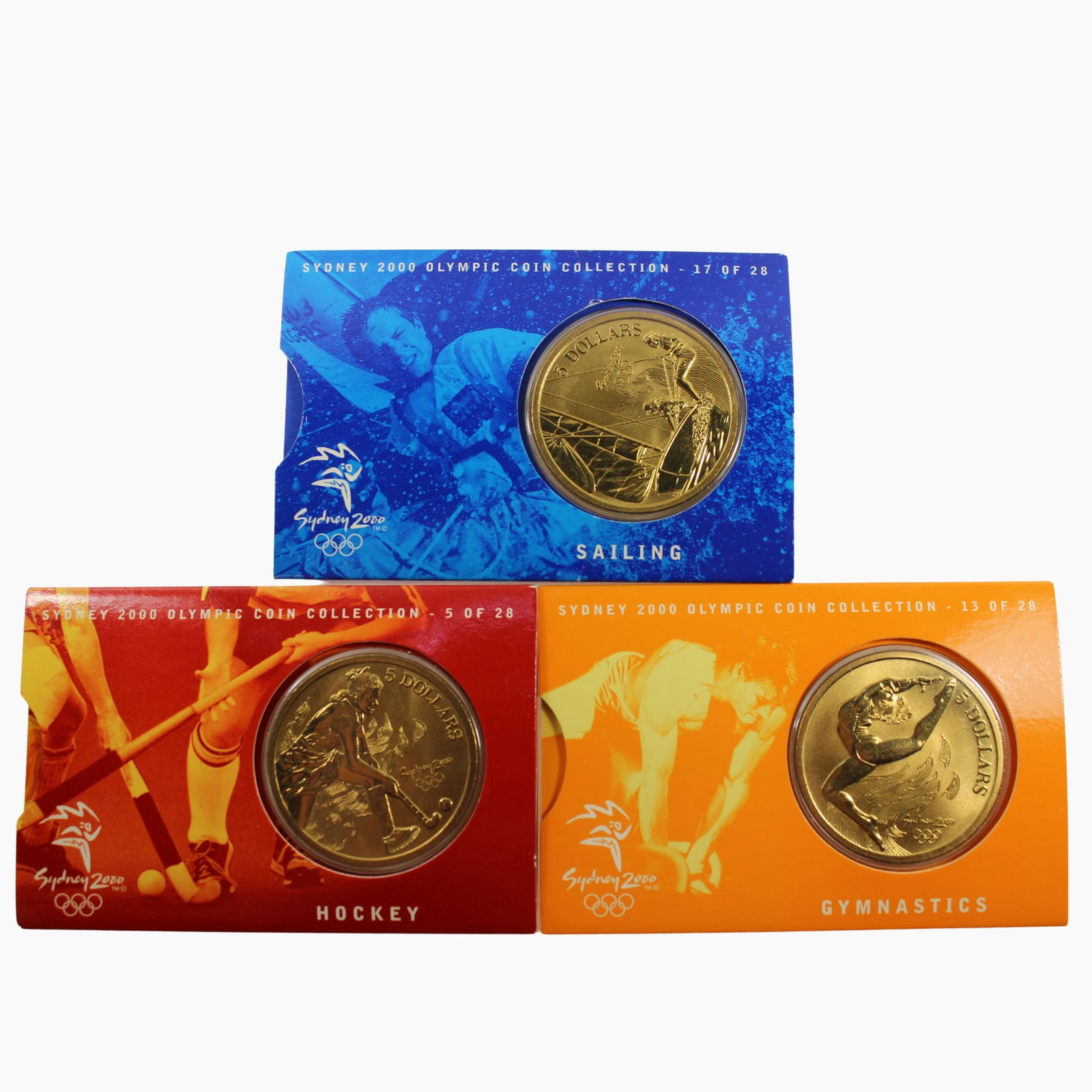 Australia 2000 'Olympic' AL-Br $5 coins (3), Uncirculated (1 of 2)