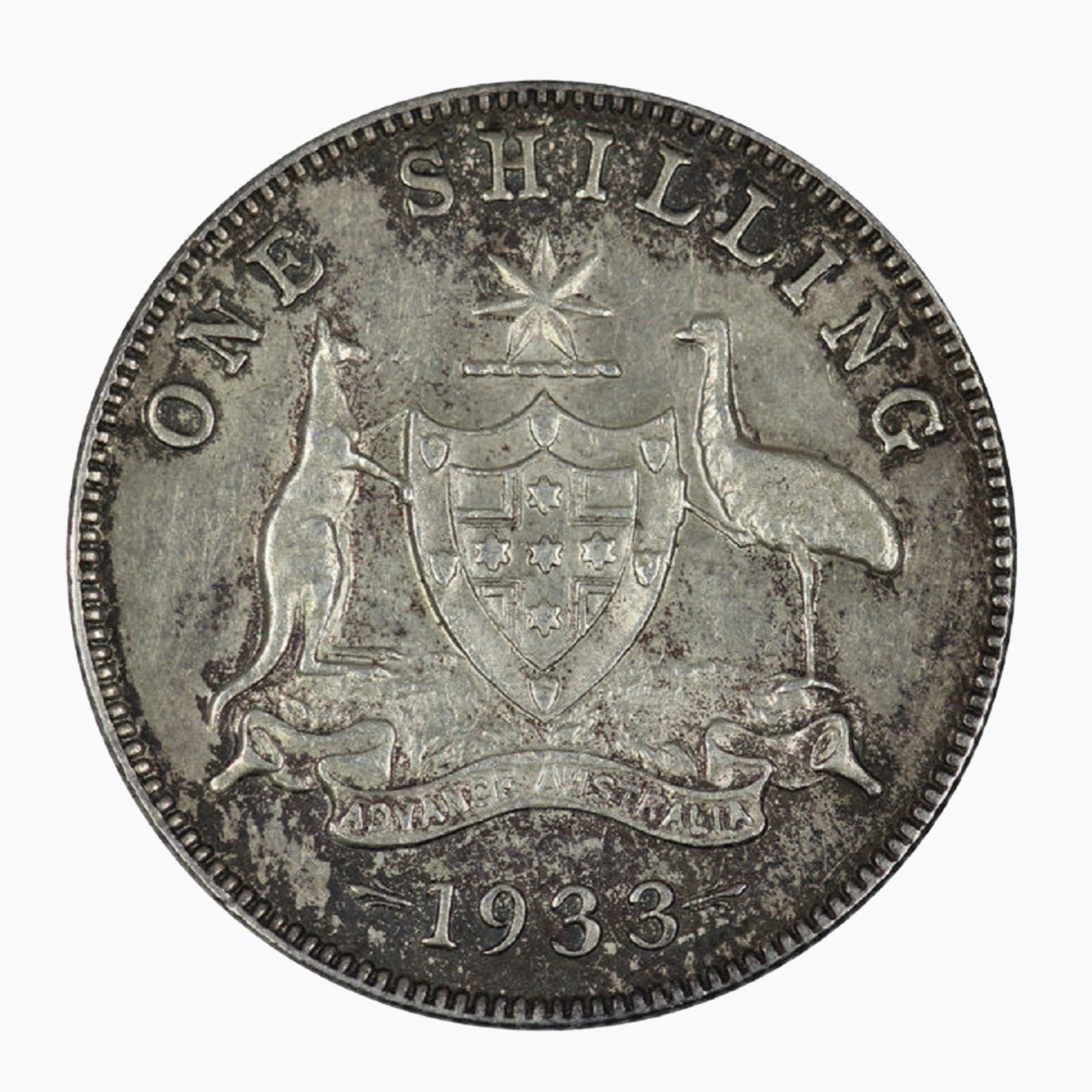 Australia 1933 Shilling, about Extremely Fine / Extremely Fine: Scarce this nice Size ASW 0.1636 Troy oz Medium Coins, Monies & Stamps