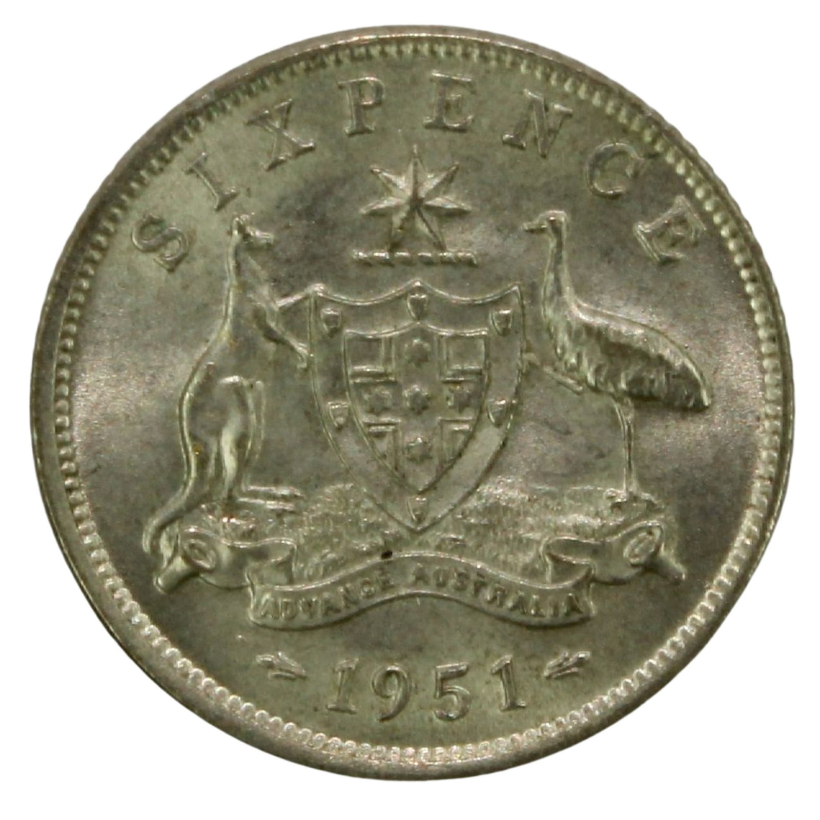 Australia 1951 Sixpence, Choice Uncirculated: George VI Medium Coins, Monies & Stamps Exhibited Coins, Australia & New Zealand