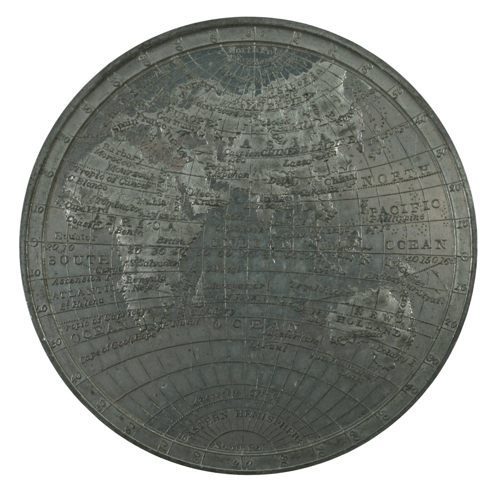 Great Britain 'Map of the World' Medal in White Metal by Ed Thomasson c.1820, virtually Uncirc: Eimer 1139a. A superior example. Size Diameter 74mm Medium Coins, Monies & Stamps Provenance Ex Mark Freehill Collection Exhibited Medals & Medallions