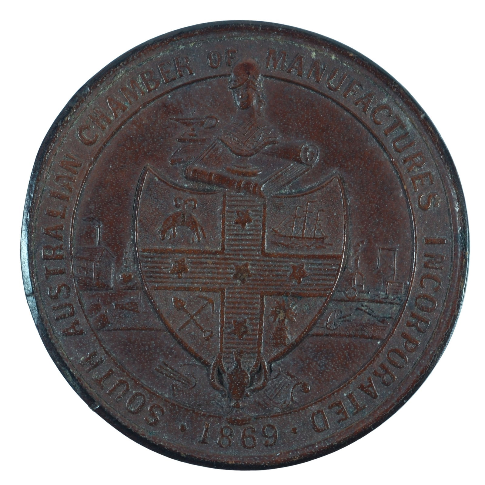 Australia 1869 'South Australia Exhibition' Prize medal struck on Leather (1 of 2)
