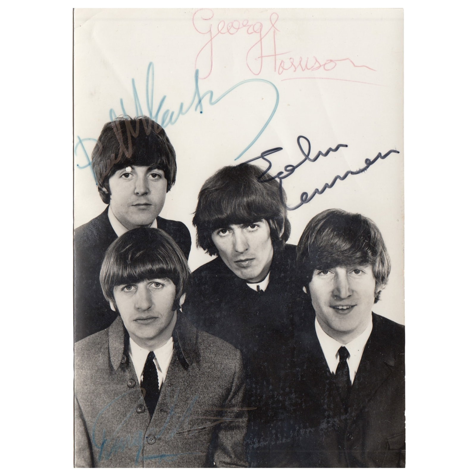 Beatles Signed Fan photo dating from June, 1964: Full signatures signed by the 'Fab 4' on their Australian tour Size 15x10.5cms Condition Ringo's signature in 'Neo Magic' has deteriorated. Medium Memorabilia Literature The origi