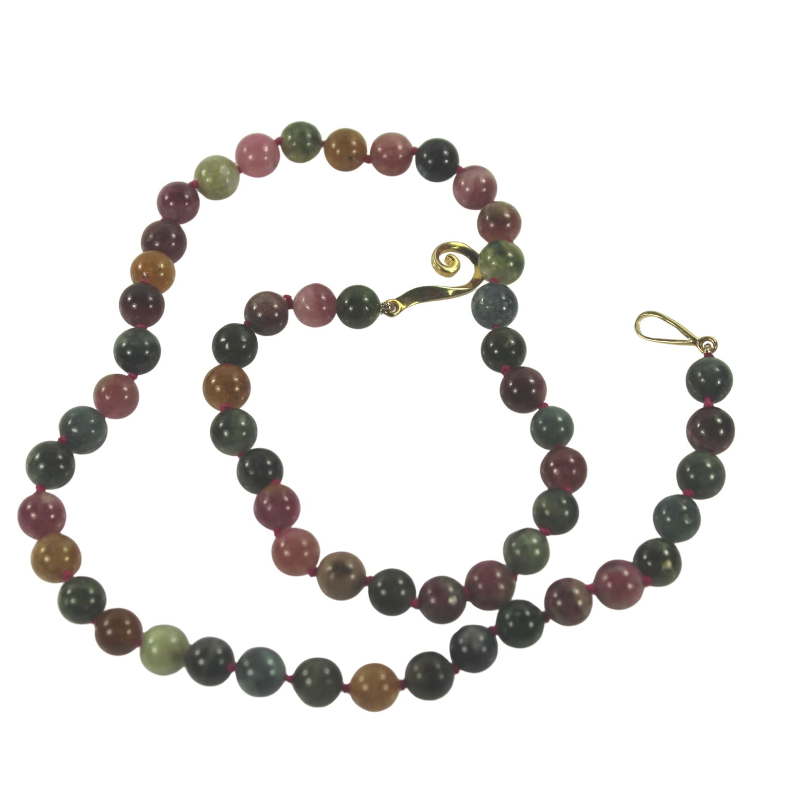Multi-coloured Tourmaline Bead Necklace with Gilt Sterling (925) Silver Clasp (1 of 1)