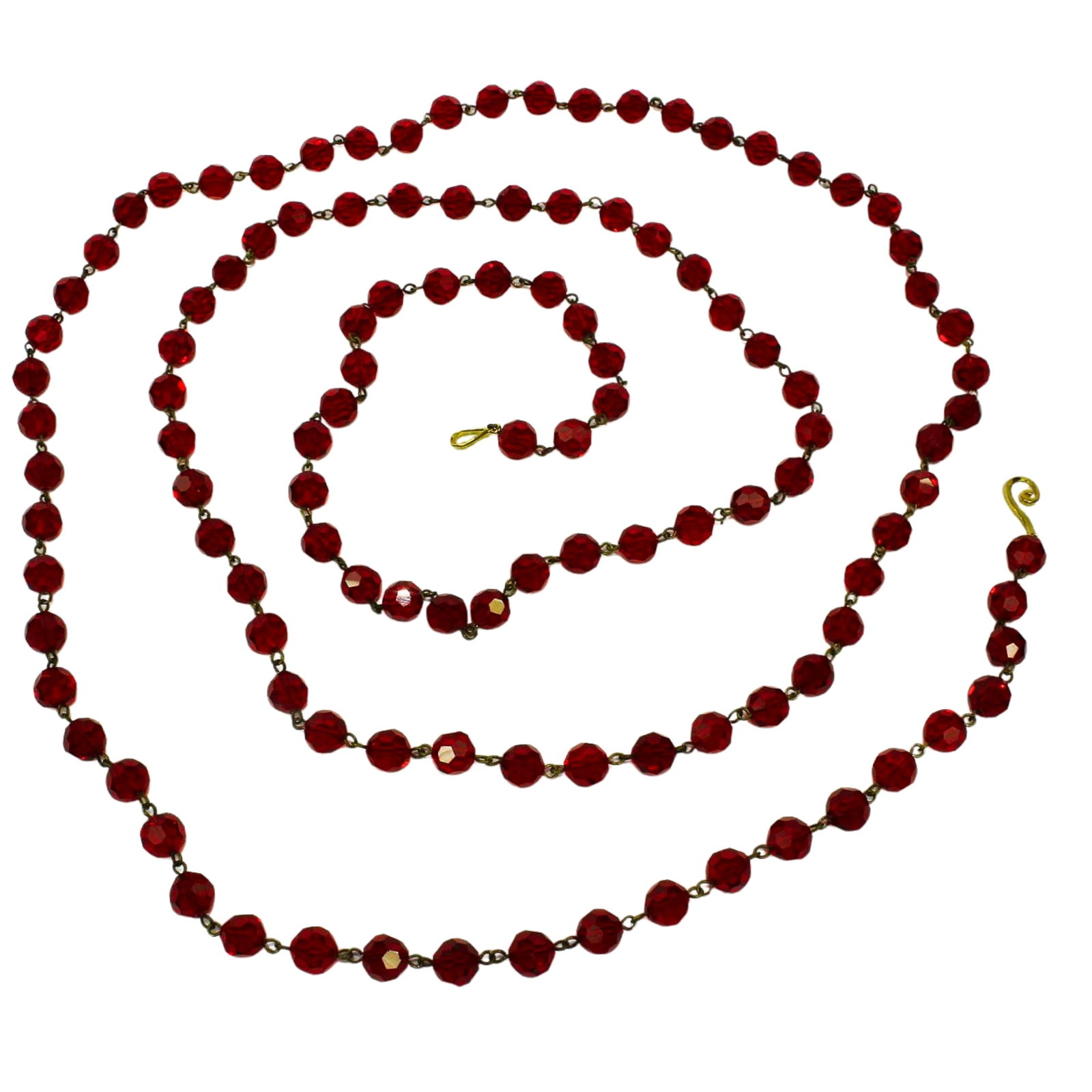 Red Crystal Necklace with uniform Faceted Beads: Wire Links Size Open Length 167.5cms Medium Necklaces & Pendants