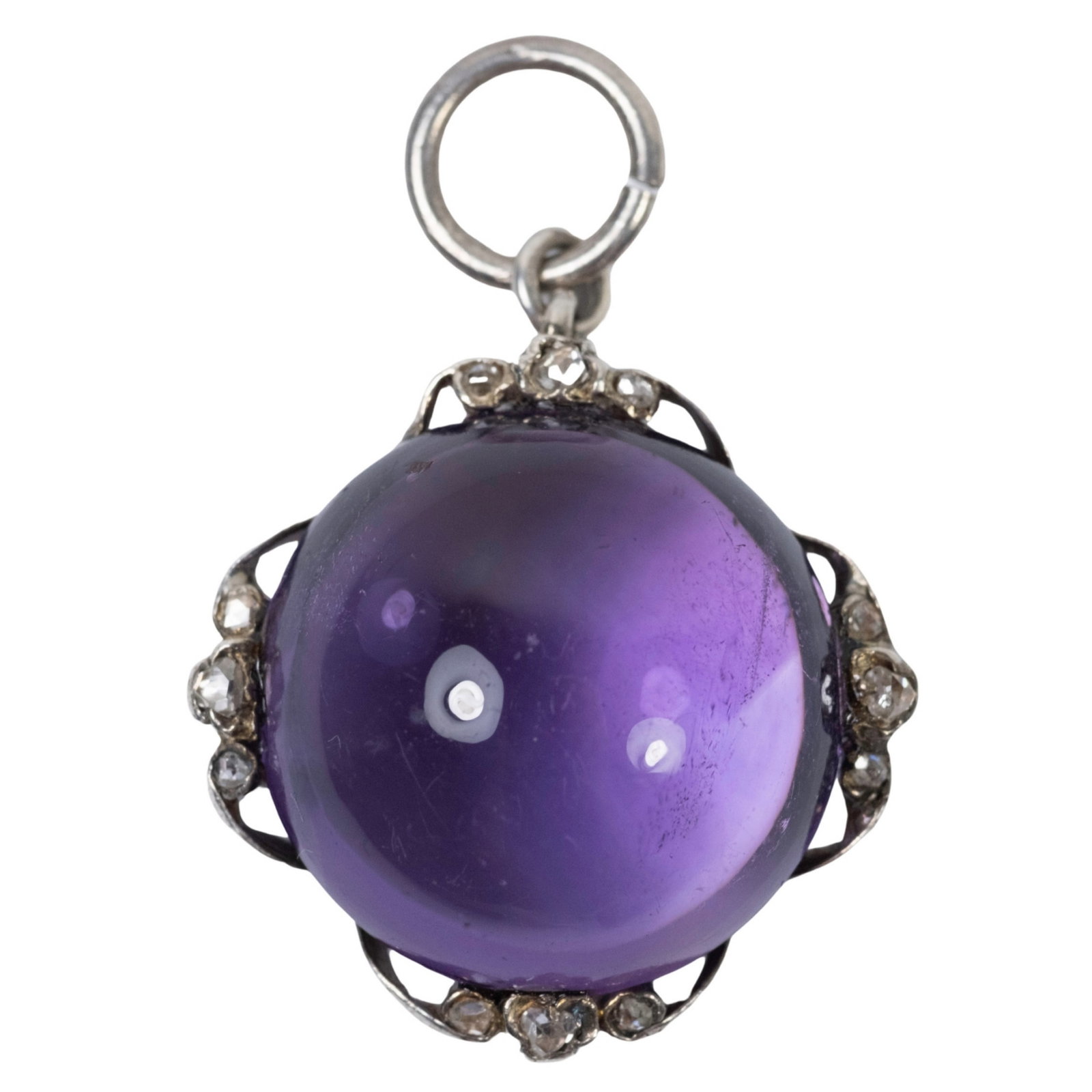 Amethyst & Diamond Bauble Pendant in Sterling (925) Silver Mount: . Size Hangs 2cms Medium Necklaces & Pendants Exhibited General