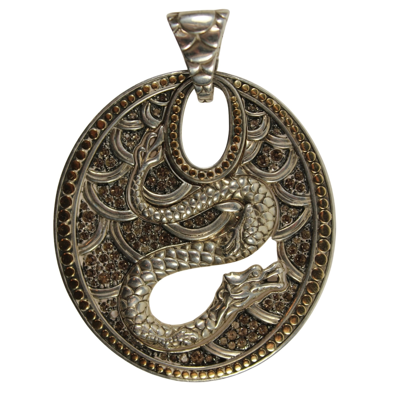 John Hardy 'Naga' Citrine-encrusted Pendant in Sterling (925) Silver & 18ct Gold: Artisan Handcrafted Size 7.5 X 5.5cms. Total weight 39.59gms Medium Necklaces & Pendants