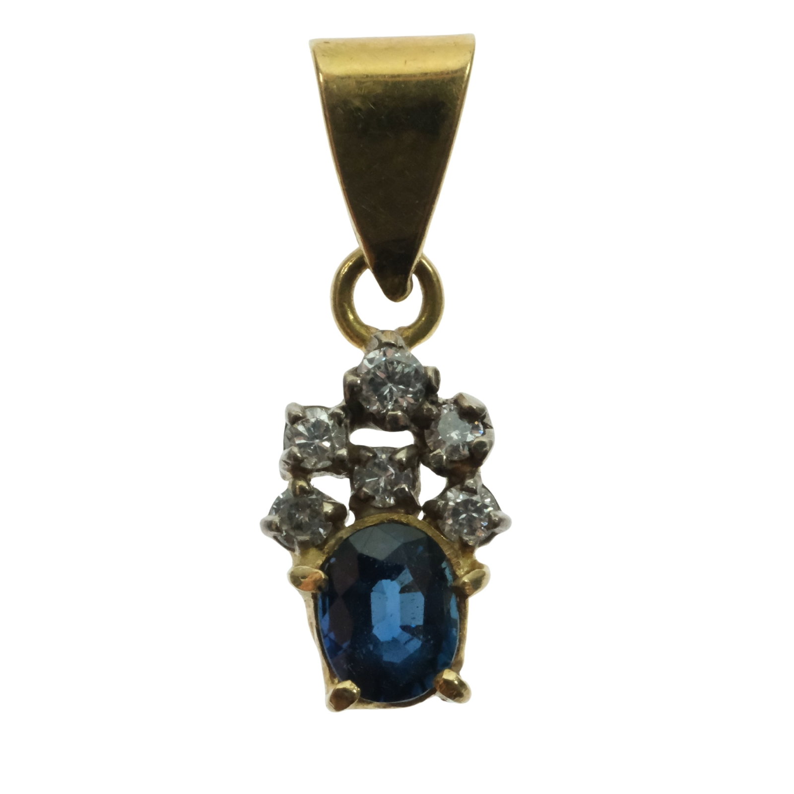 Pendant in 18ct Yellow Gold featuring a Blue Spinel & small Diamonds (1 of 2)