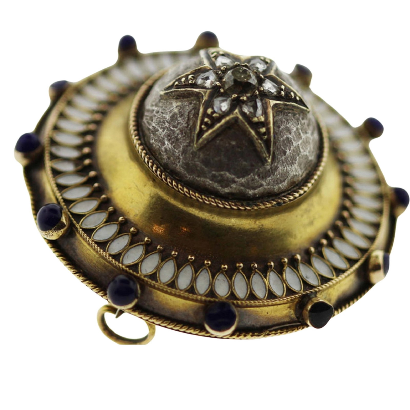 Antique Mourning Brooch in Mixed Gold, Silver & Enamel with Central Star of Old-Cut Diamonds (1 of 3)